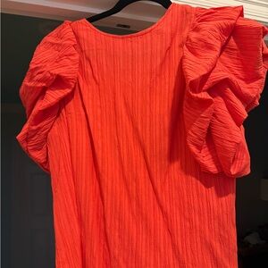 THML Ruffled Sleeve Blouse in Bright Orange